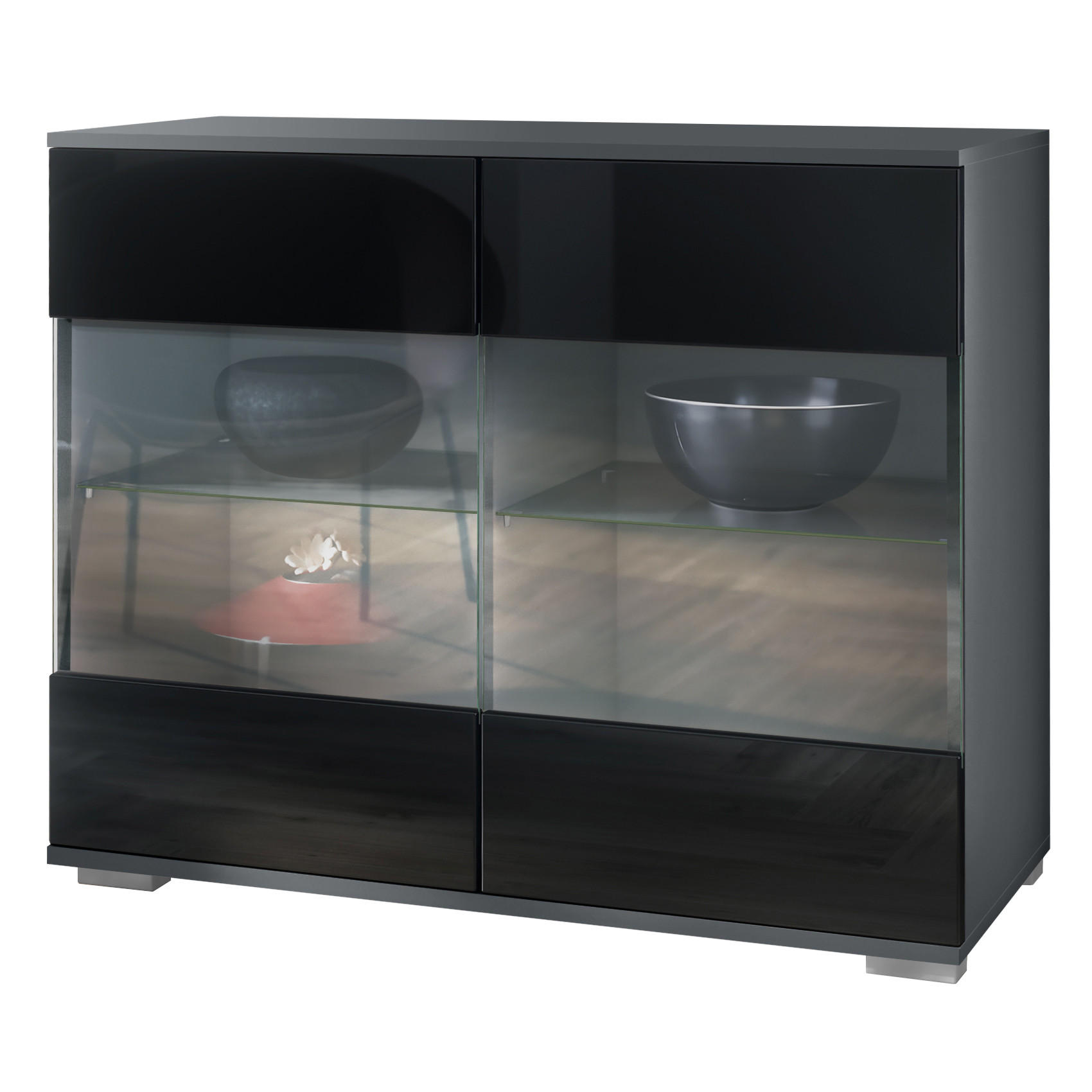 KOMMODE Bari Schwarz Hochglanz - Schwarz Hochglanz, Holzwerkstoff (92.5/75.5/35cm) - Vladon