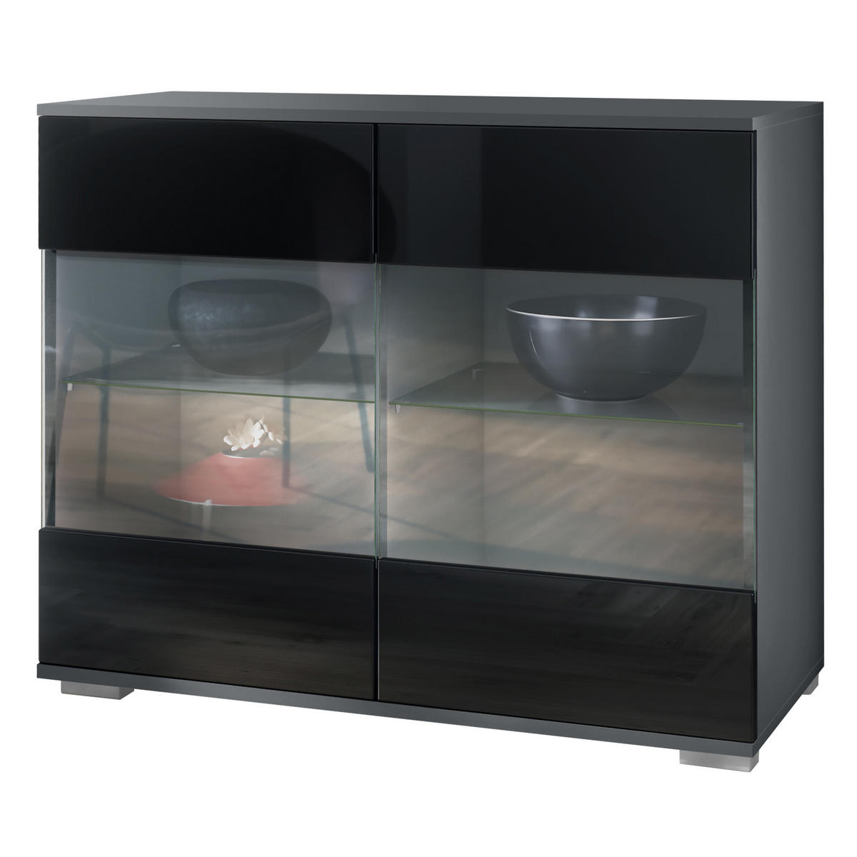 KOMMODE Bari Schwarz Hochglanz - Schwarz Hochglanz, Holzwerkstoff (92.5/75.5/35cm) - Vladon