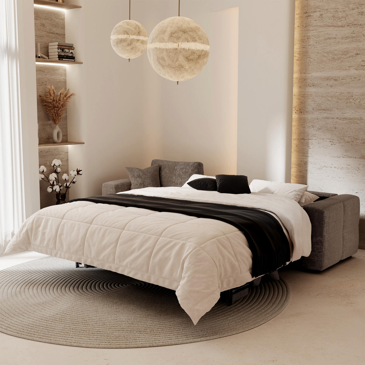 SCHLAFSOFA Express VIBE Geprägter Samt Taupe 286cm - Taupe, Textil (286/165cm) - Premium Interiors