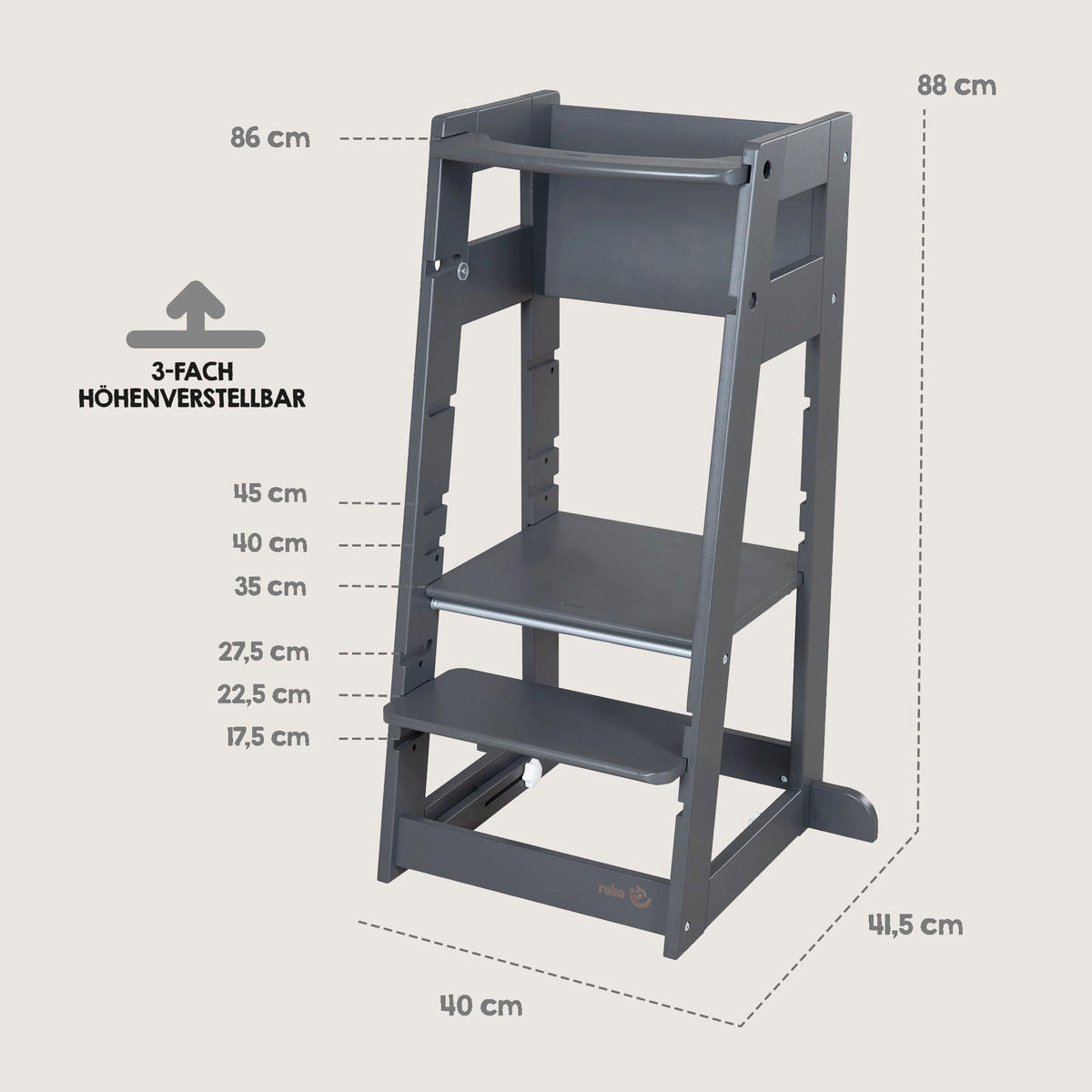 LERNTURM Sit & Step 2in1 - Anthrazit, Holzwerkstoff/Metall (53.5/88/51.5cm) - Roba