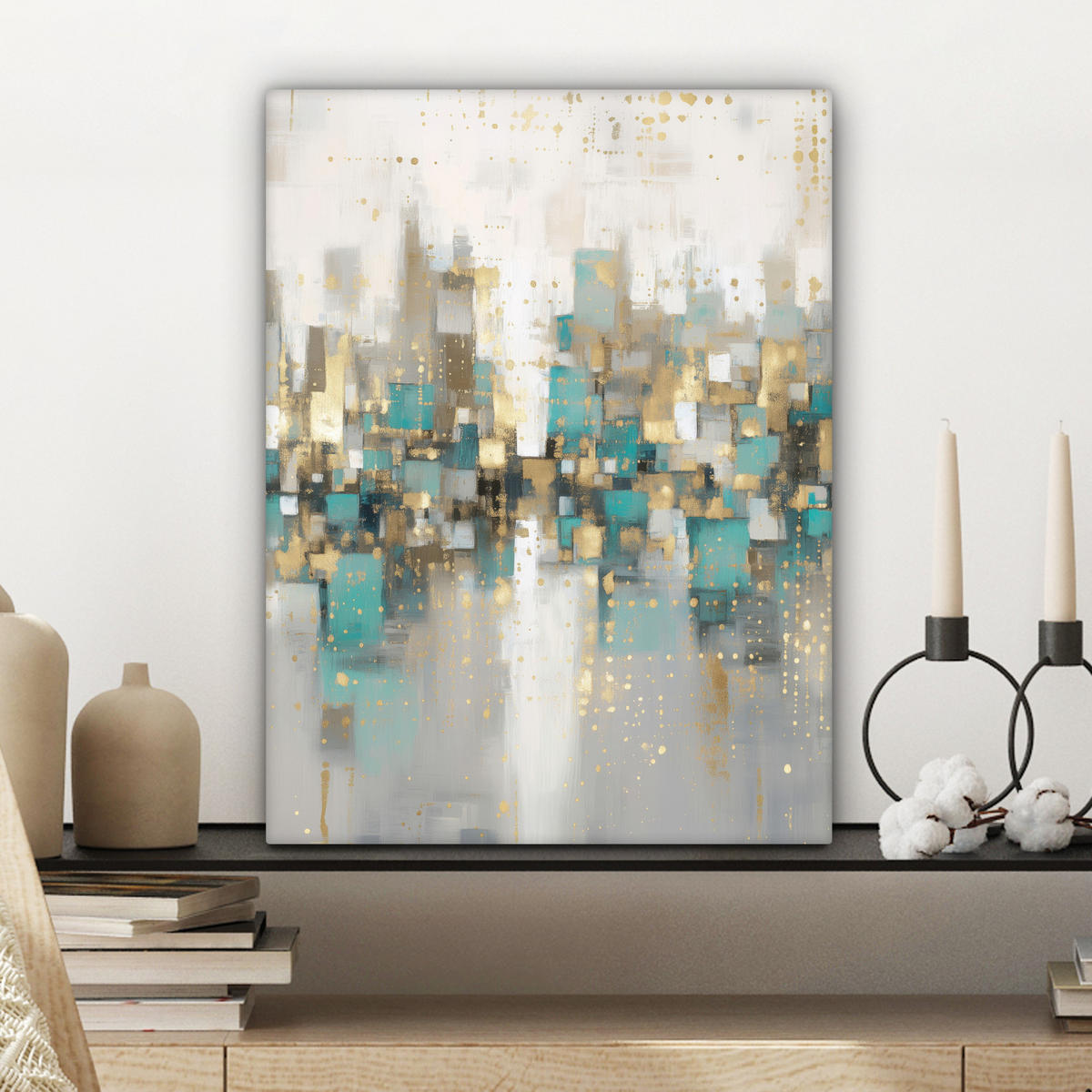 LEINWANDBILD Abstrakt - Blöcke - Gold - Skyline Room Decor 30x40 cm - Beige, Textil (30/40cm) - MuchoWow