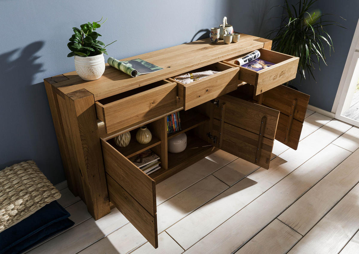 SIDEBOARD Wildeiche 173x40x85 braun geölt KENT #308 - Braun, Holz (173/85/40cm) - Massivmoebel24