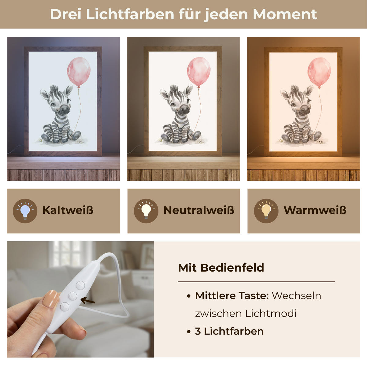WANDLEUCHTE Zebra - Baby - Tiere - Rosa Luftballon 20x30 cm - Weiß, Holzwerkstoff (20/30/8cm) - OnlyWow