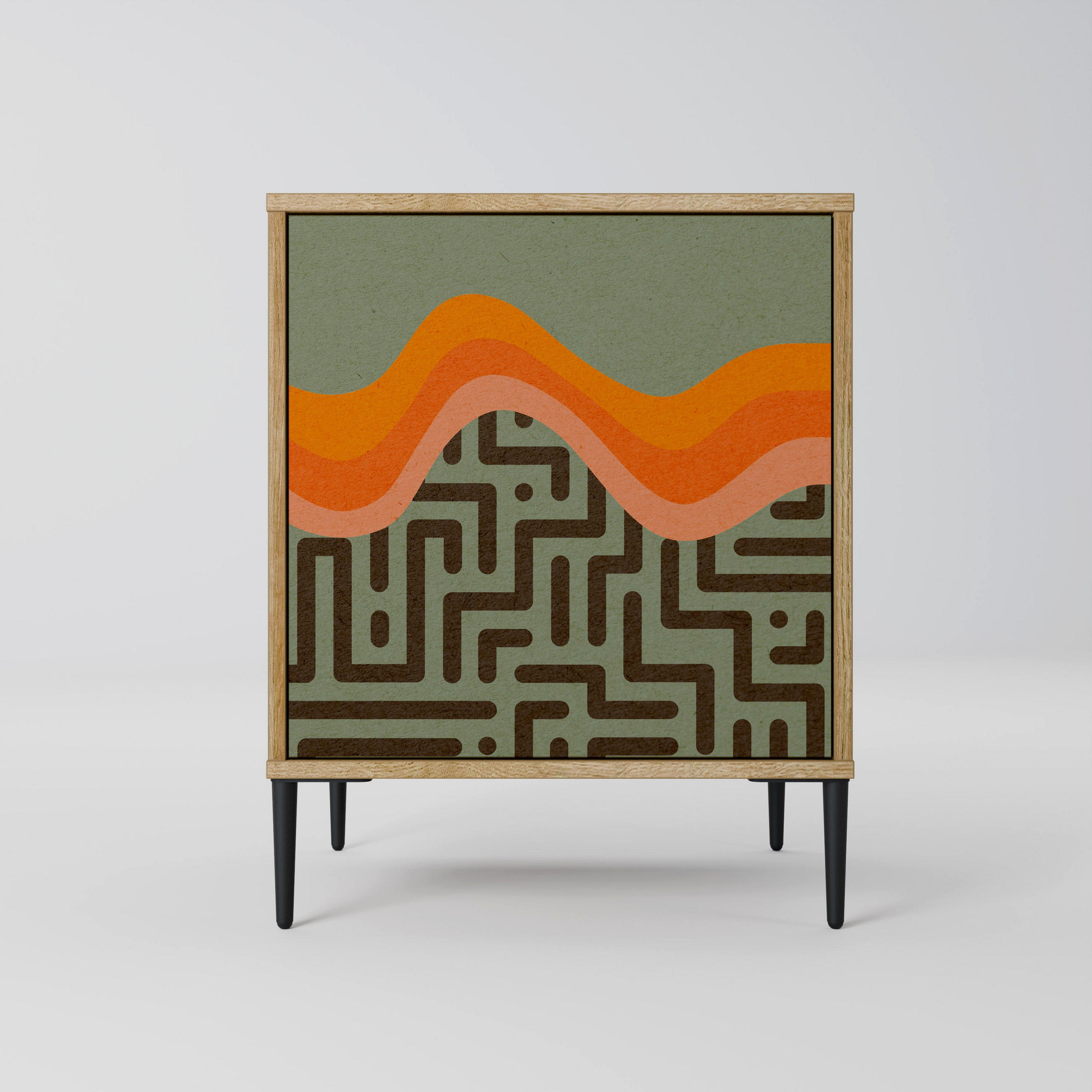 SIDEBOARD SIMPLE SOLUTIONS, Eichefarben, 57,5x42x72,5 cm, Schwarze Metallfüße - Eichefarben/Multicolor, Holzwerkstoff/Metall (57.5/72.5/42cm) - SpaceRebels