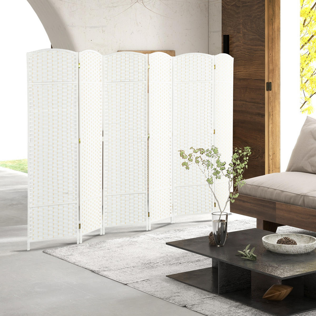 PARAVENT 6-teilig 240 x 170 cm Raumteiler Trennwand aus Kiefernholz Weiß - Weiß, Holz (1.6/170/240cm) - HOMCOM