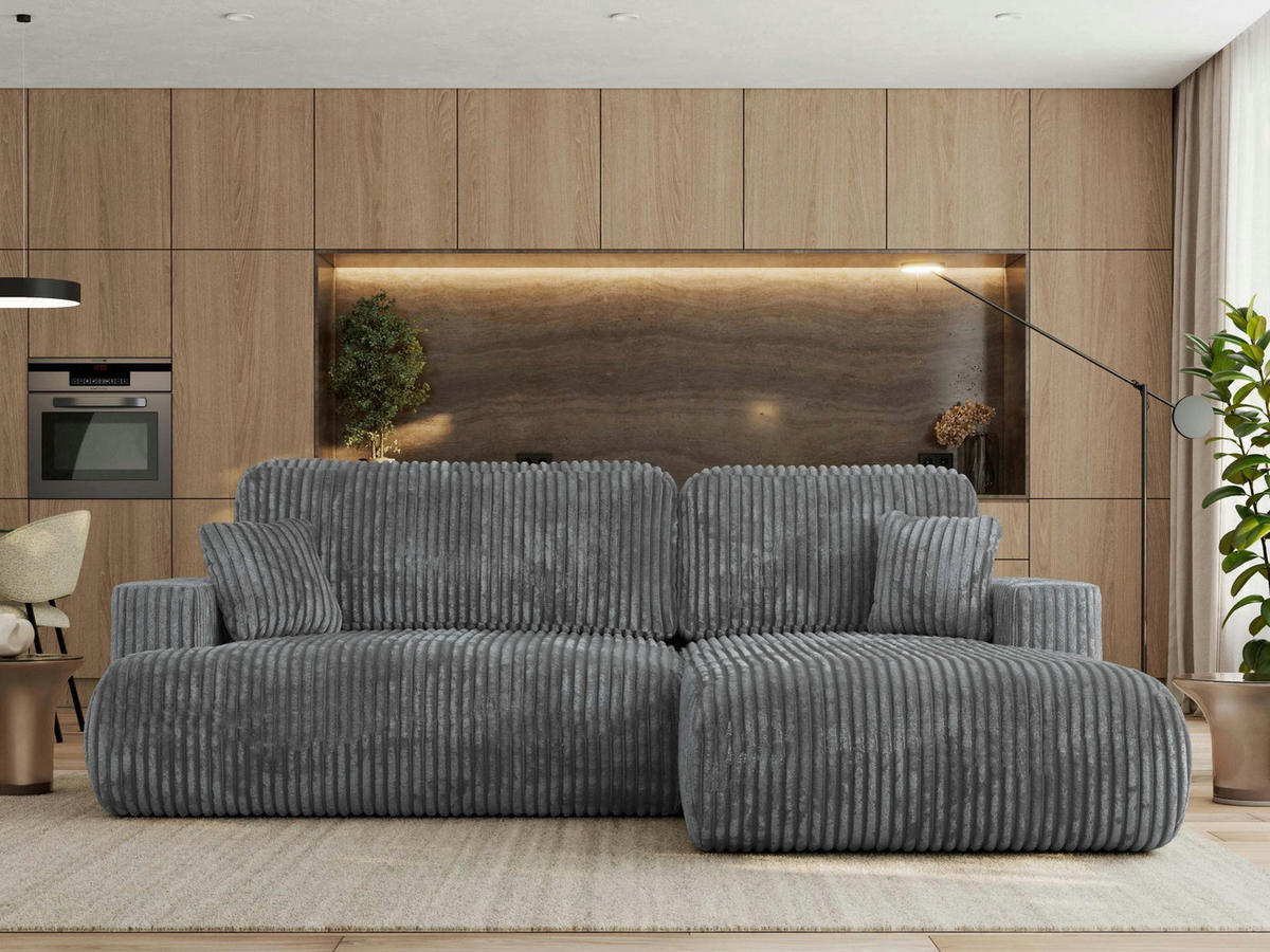 ECKSOFA OVO L Dunkelgrau Cord - Rechts Seite - Dunkelgrau/Schwarz, Kunststoff/Textil (195/271cm) - MKS