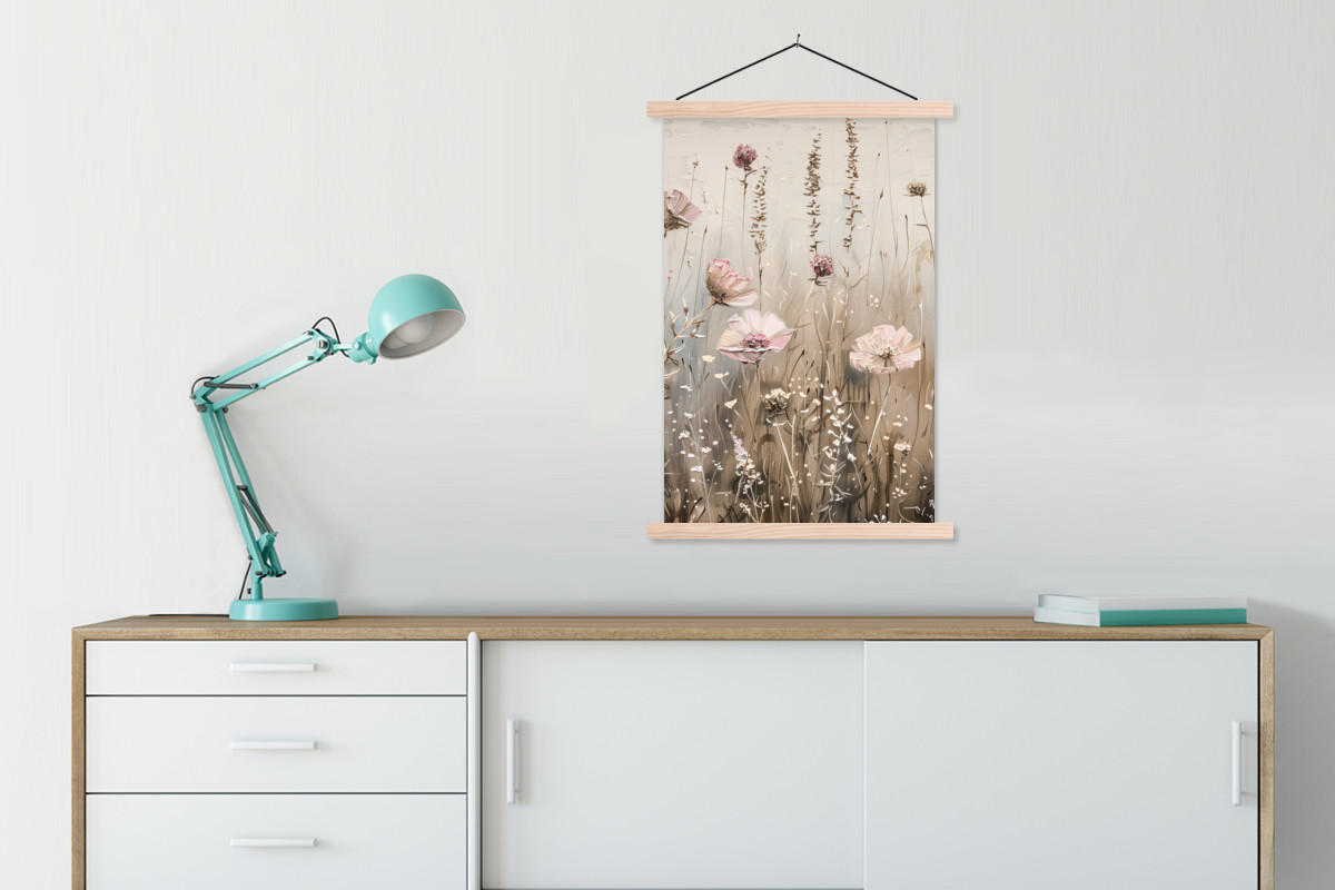 POSTER Blumen - Rosa - Modern - Beige 60x90 cm - Beige, Textil (60/90/0.15cm) - MuchoWow
