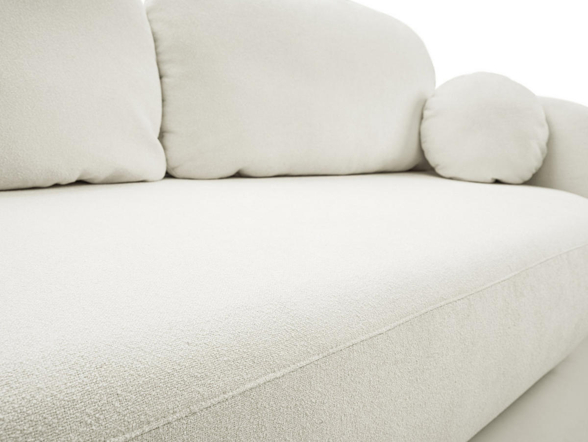 BETTSOFA AMICO Creme Bucle-Stoff mit Schlaffunktion - Creme, Holz (238/86.5/101cm) - MASSENO