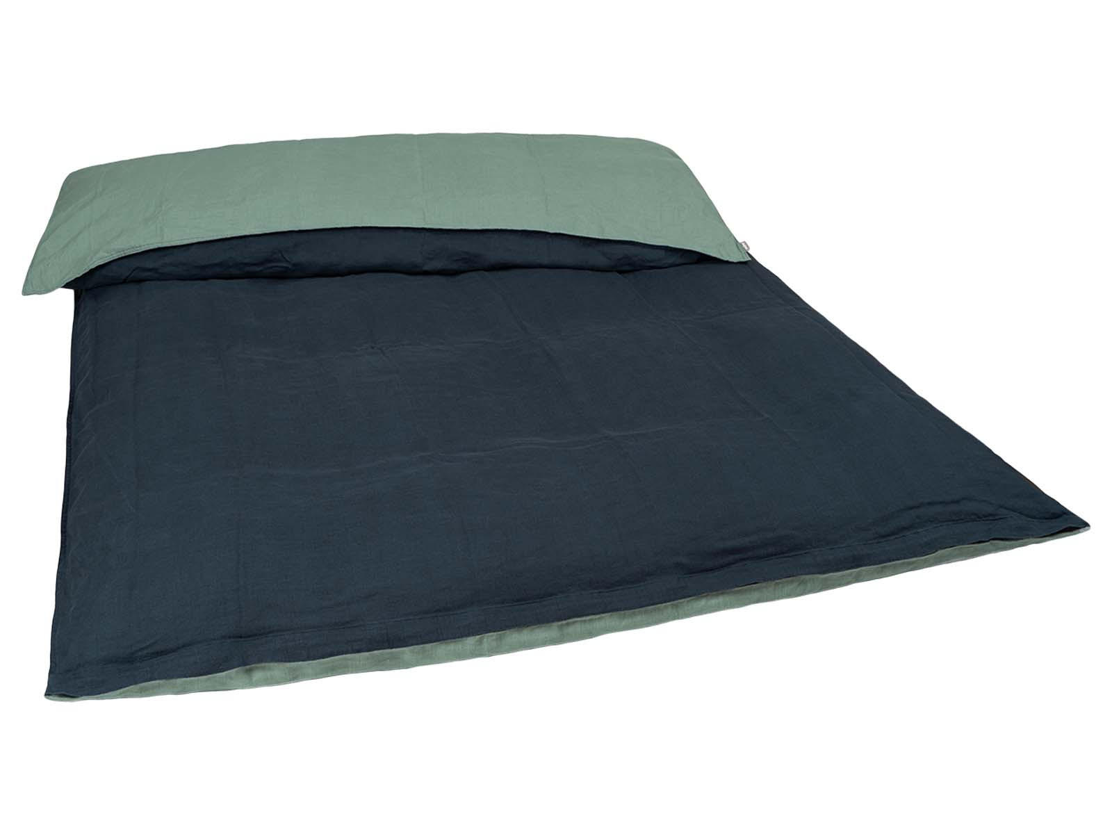 WENDE-BETTDECKENBEZUG Doubleface reines Leinen blau/mint 135/200 cm - Dunkelblau/Mintgrün, Naturmaterialien (135/200cm) - beties Heimtextil