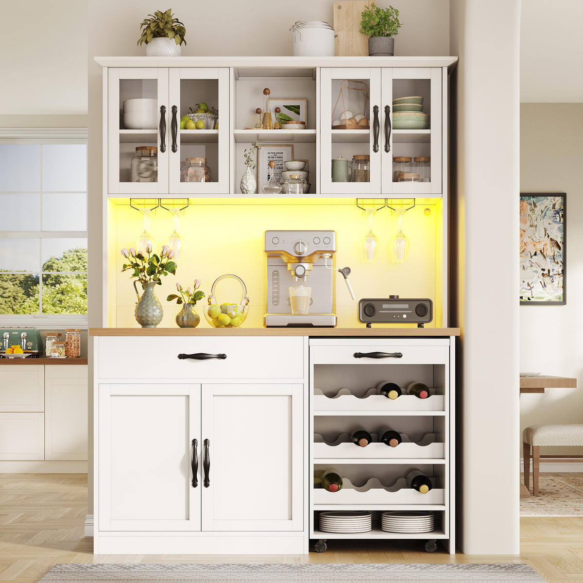BUFFETSCHRANK Rollwagen Weiß 140/38/180 cm - Weiß, Holz (140/180/38cm) - PANGIVO