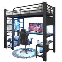HOCHBETT 90/200 cm Metall mit LED, Schreibtisch und Kleiderstange - Schwarz, Metall (90/200cm) - MIVRAY