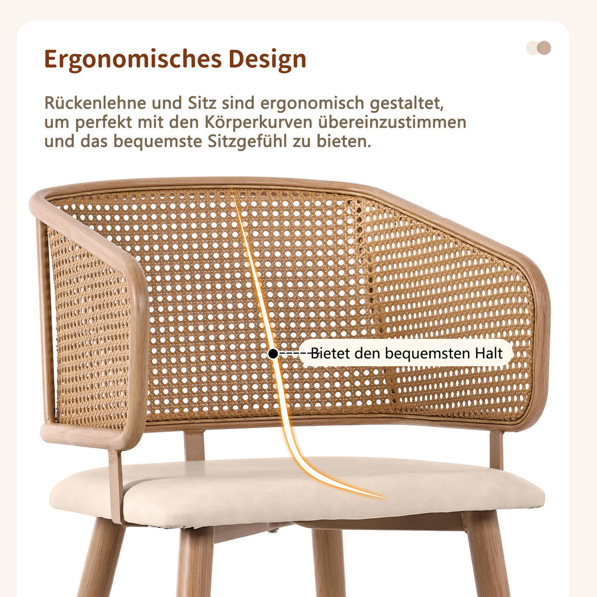 WOHNZIMMER STÜHLE mit Rattan-Rückenlehne PU-Sitzkissen 2tlg - Beige/Braun, Textil (51/79/54cm) - EVRYAE