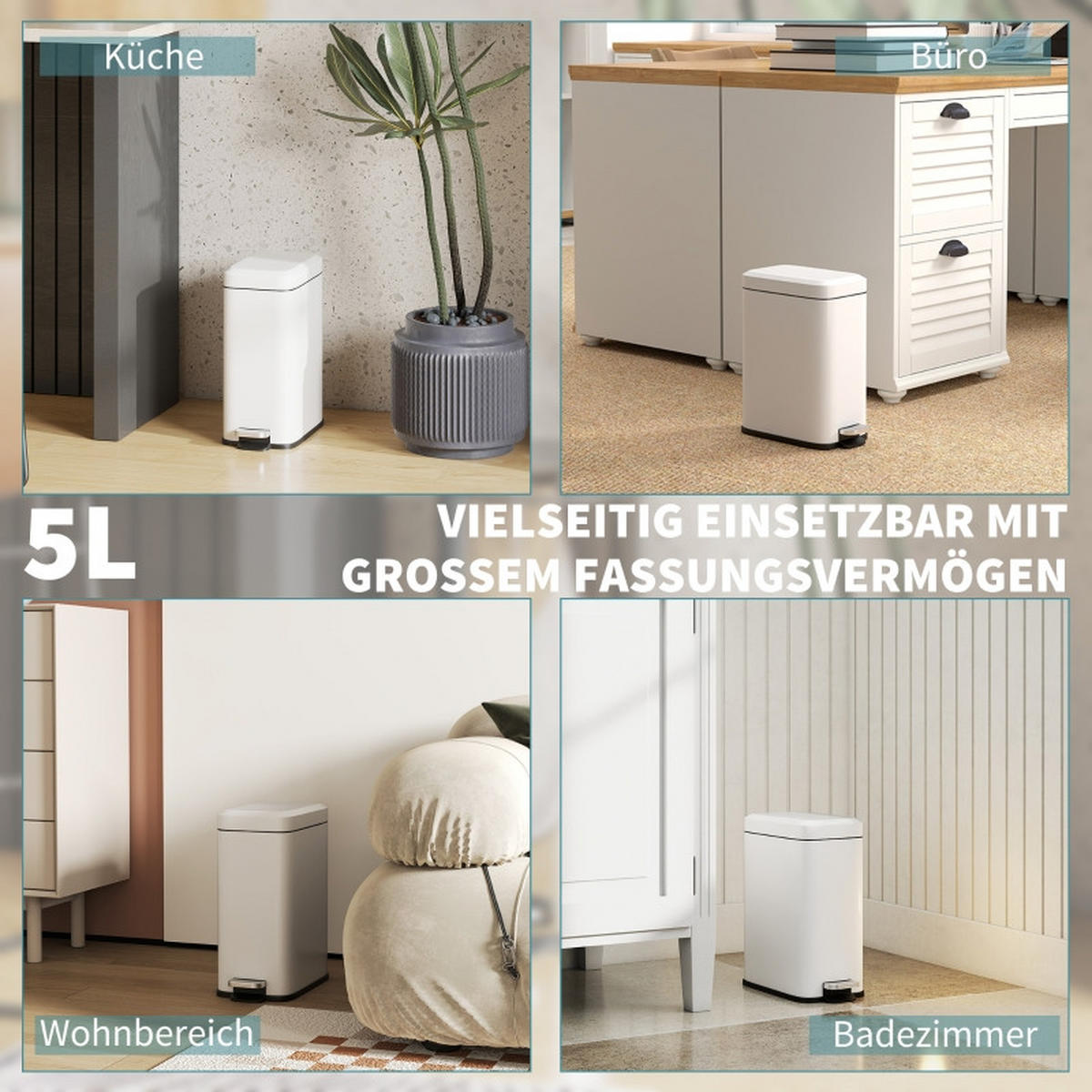 ABFALLEIMER - Weiß, Metall (14/32/29.2cm)