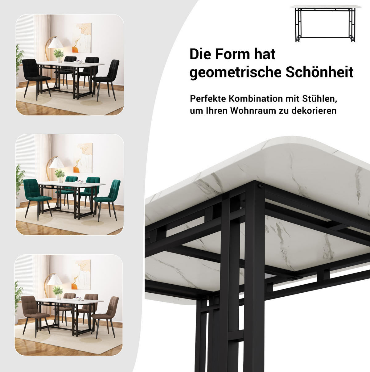 ESSTISCH 120/70 cm Schwarz, Weiß aus MDF mit schwarzen Metallbeinen - Weiß, Holzwerkstoff (120/70/74cm) - OKMYHOME