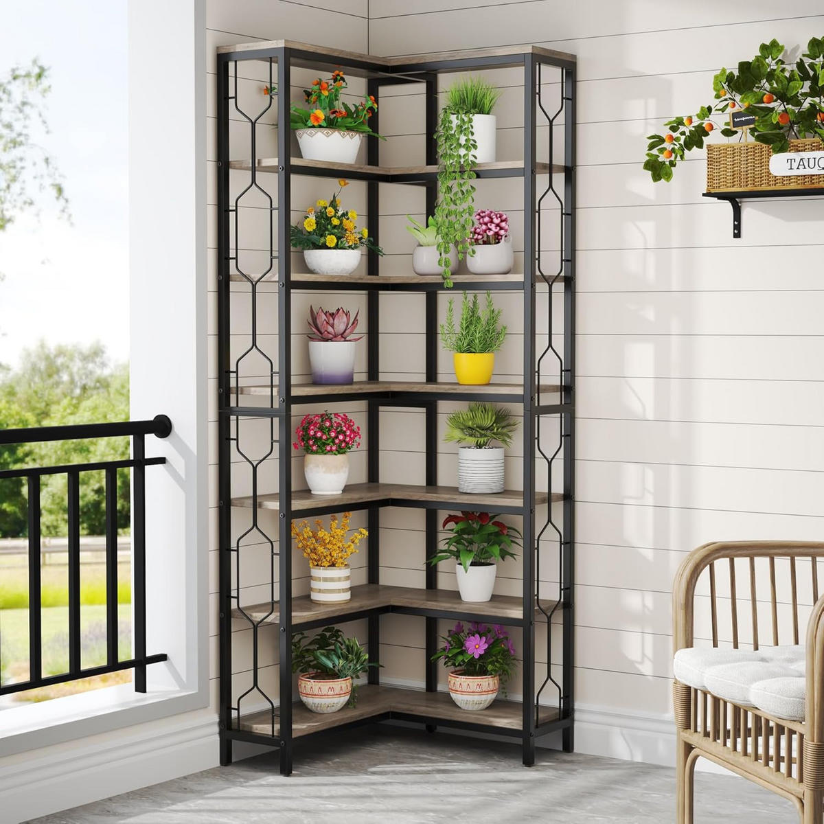 ECKREGAL Holzoptik Braun Metall Schwarz 5 Ebenen - Ahornfarben, Holzwerkstoff/Metall (60/200/60cm) - Quality Elegance