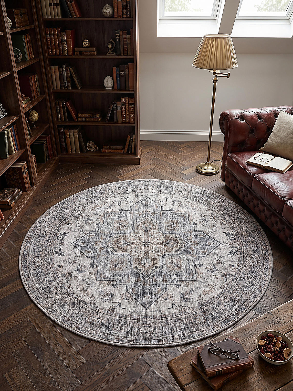 TEPPICH Kurzflor, waschbar, mit Medaillon, VERNANTE in Beige-Grau, Ø 120 cm - Beige, Textil (120/120cm) - KADIMA DESIGN