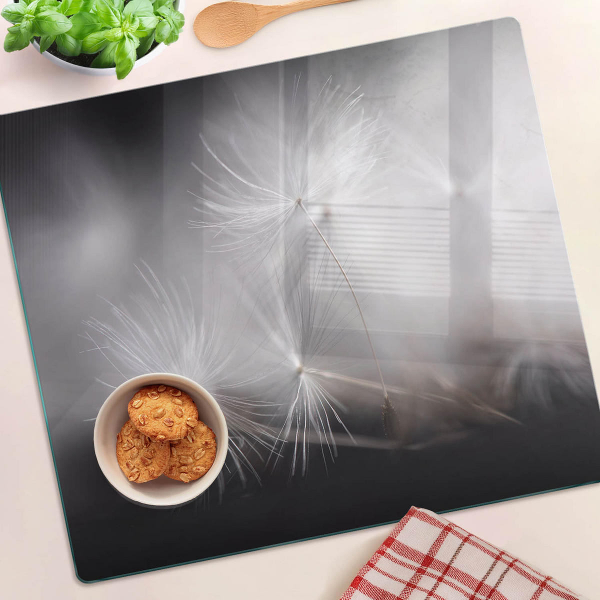 GLASPLATTE 60x52 cm Löwenzahn - Schwarz, Glas (60/0.4/52cm) - TULUP