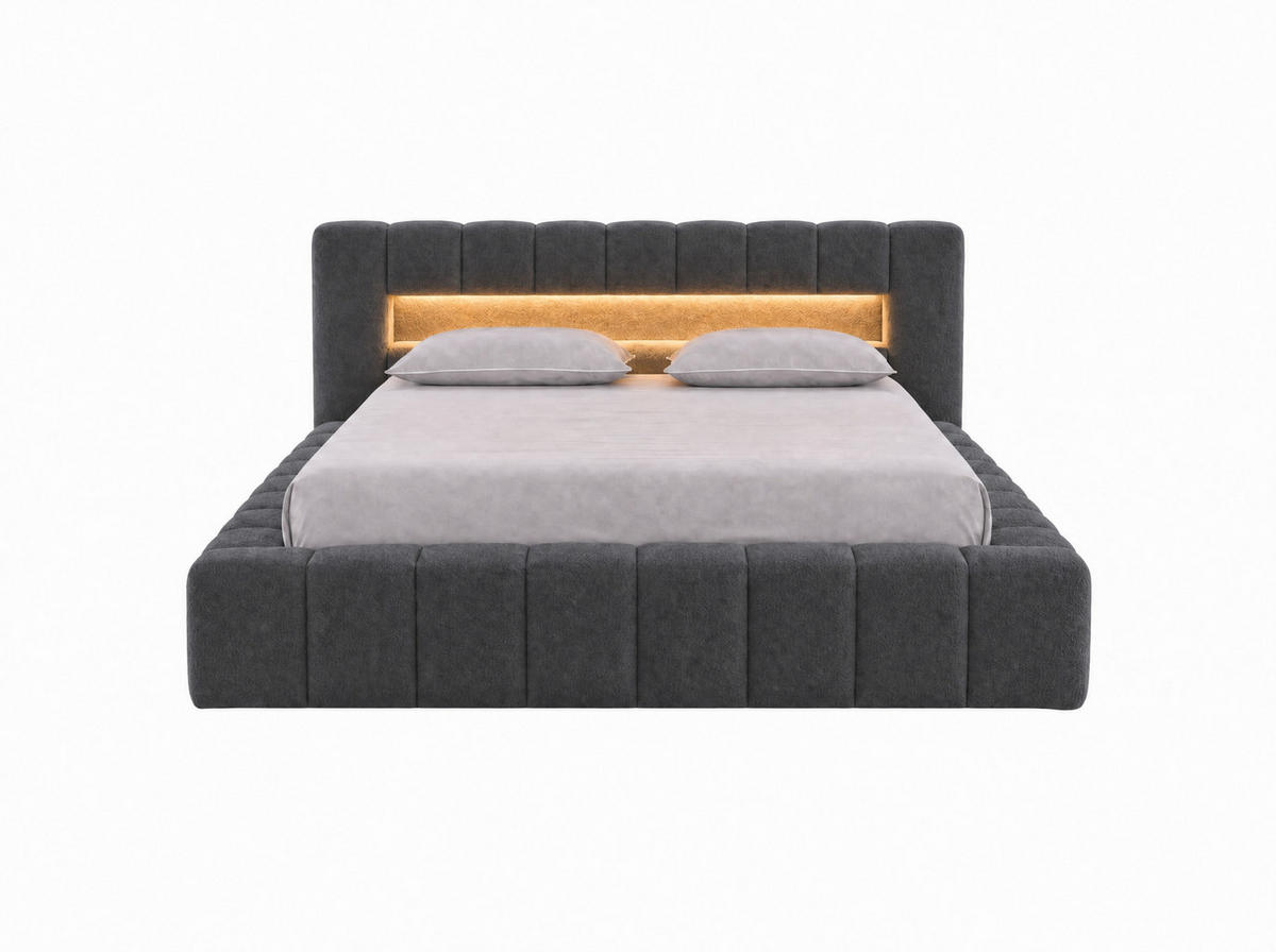 POLSTERBETT Mira-Lights Anthrazit 180/200 cm mit Bettkasten, Matratzen - Anthrazit, Textil/Metall (180/200cm) - wonello