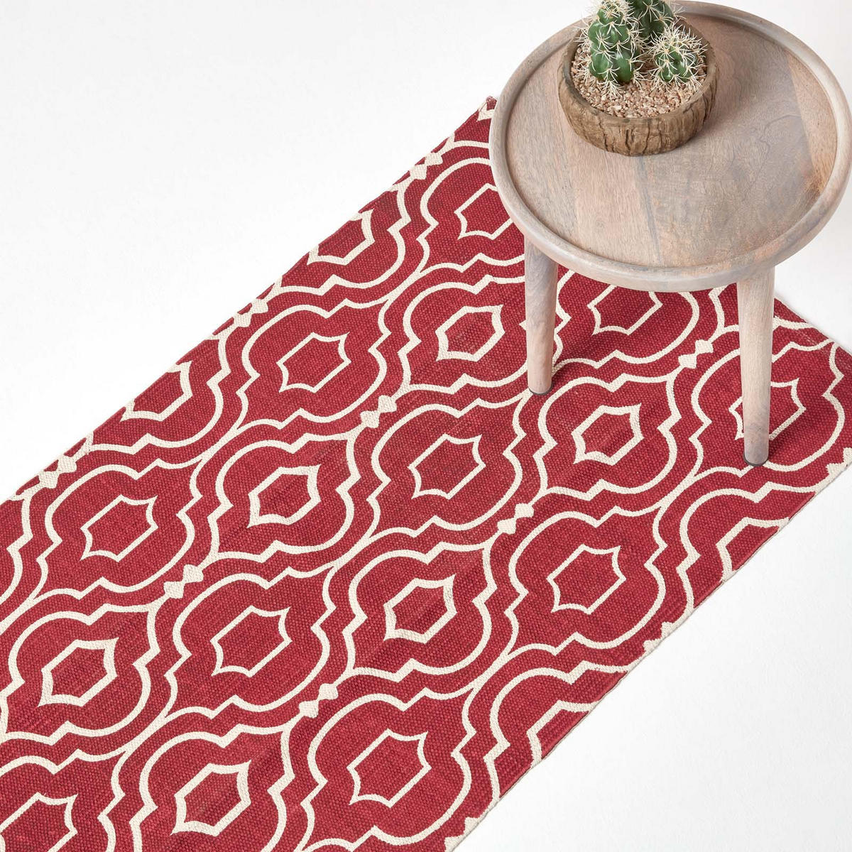BAUMWOLLTEPPICH-LÄUFER Riga geometrisch 66/200 cm - Rot, Textil (66/200cm) - Homescapes