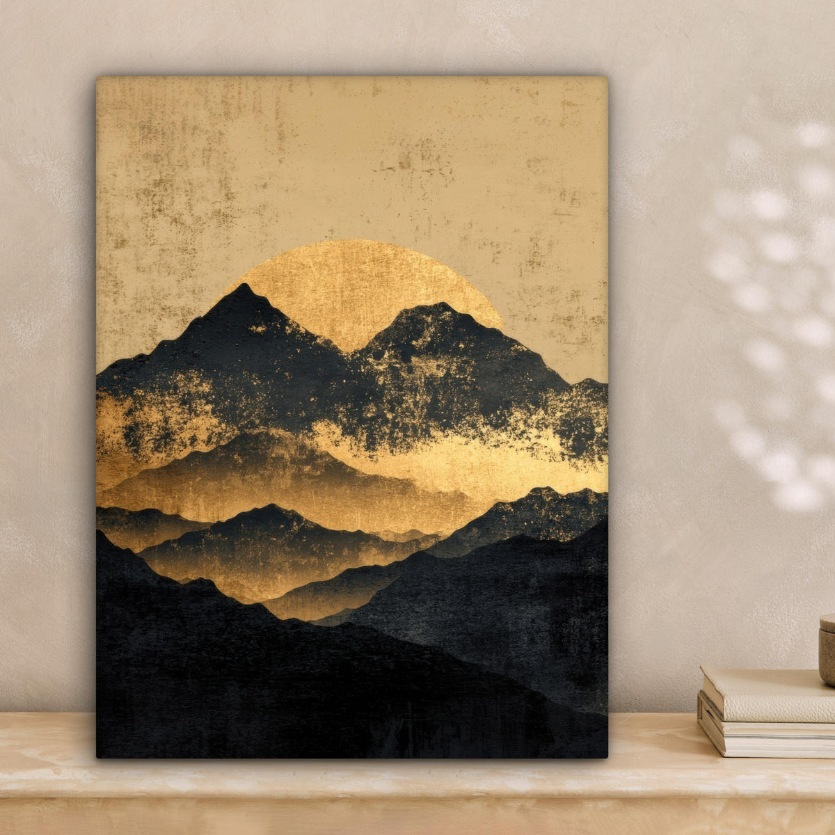 LEINWANDBILD Goldene Berge bei Mondschein Room Decor 30x40 cm - Goldfarben, Textil (30/40cm) - MuchoWow