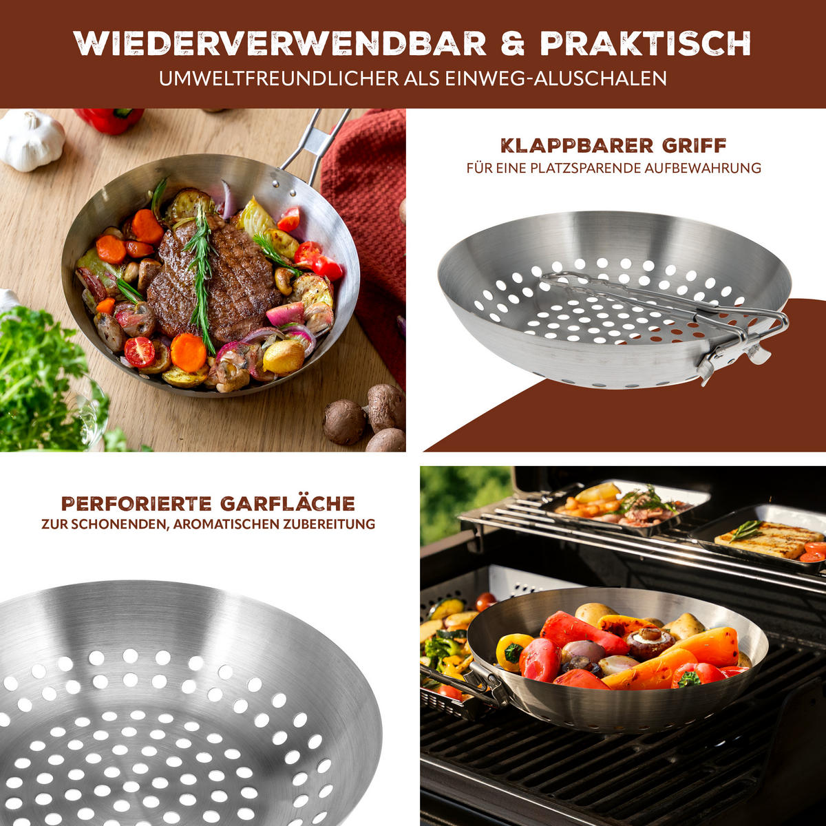 GRILLPFANNE, silber, Edelstahl - Edelstahlfarben, Metall (52/28/6.5cm) - bremermann