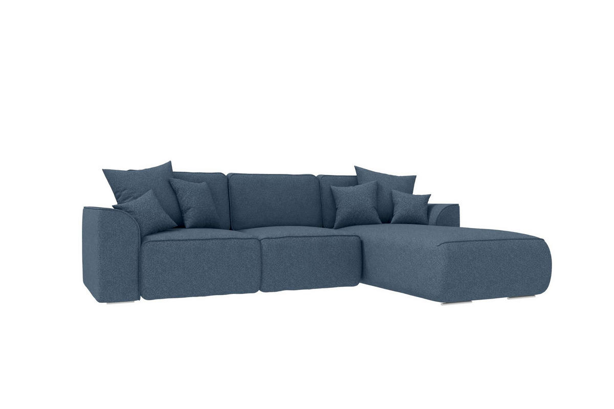 ECKSOFA GUSTO Strukturstoff Dunkelblau Rechts inkl. Schlaffunktion - Chromfarben/Dunkelblau, Kunststoff/Textil (295/194cm) - 99rooms