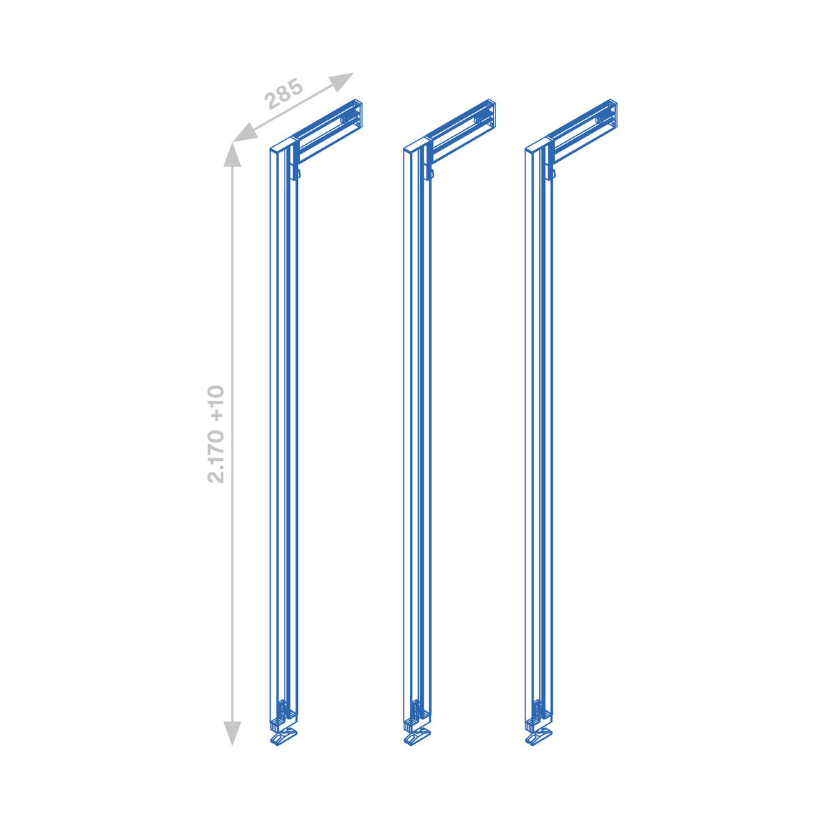 RAHMEN Zero, mit Beschlägen und Profilen für Boden- und Wandmontage mit rechteckiger Nivellierung, Aluminium und Zamak, Schwarz strukturiert 3er-set - Schwarz, Metall (2.2/217/28.5cm) - EMUCA