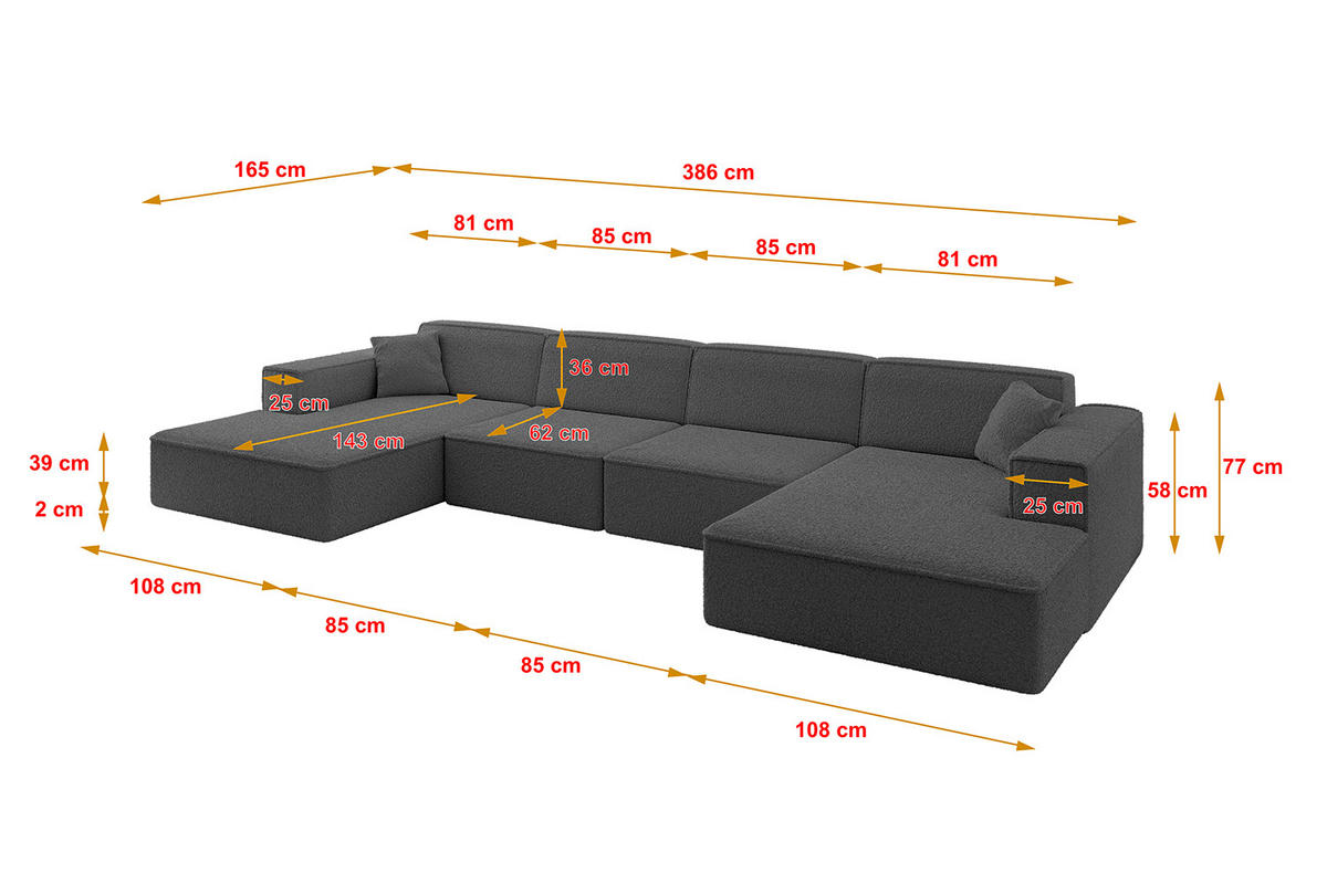 WOHNLANDSCHAFT IREA-U2-v4 - 386x165x77 cm Grau - Olivgrün, Holzwerkstoff/Textil (386/77/165cm) - ALTDECOR