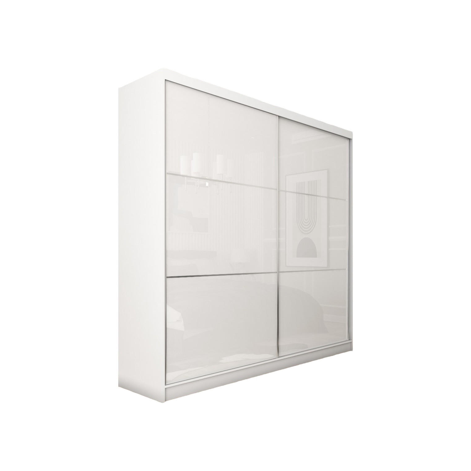 SCHWEBETÜRENSCHRANK Vena 200 cm 2-türig, weiß, lacobel weiß - Weiß, Holz/Kunststoff (200/216/61cm) - Margaret Hadas24