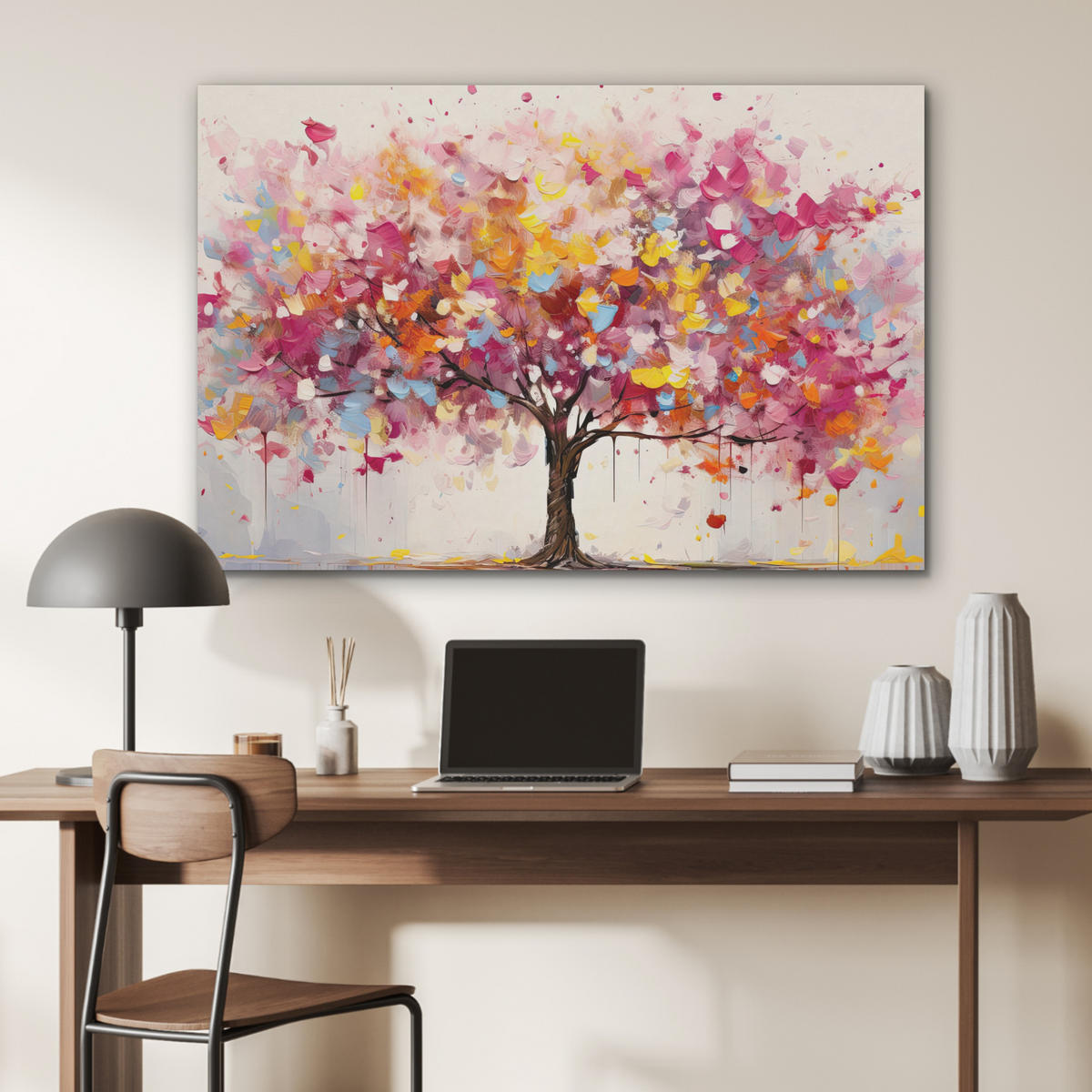AKUSTIKBILD Aquarell - Baum - Kunst - Abstrakt Akustikpaneele 90x60 cm - Multicolor, Kunststoff (90/60/0.9cm) - MuchoWow