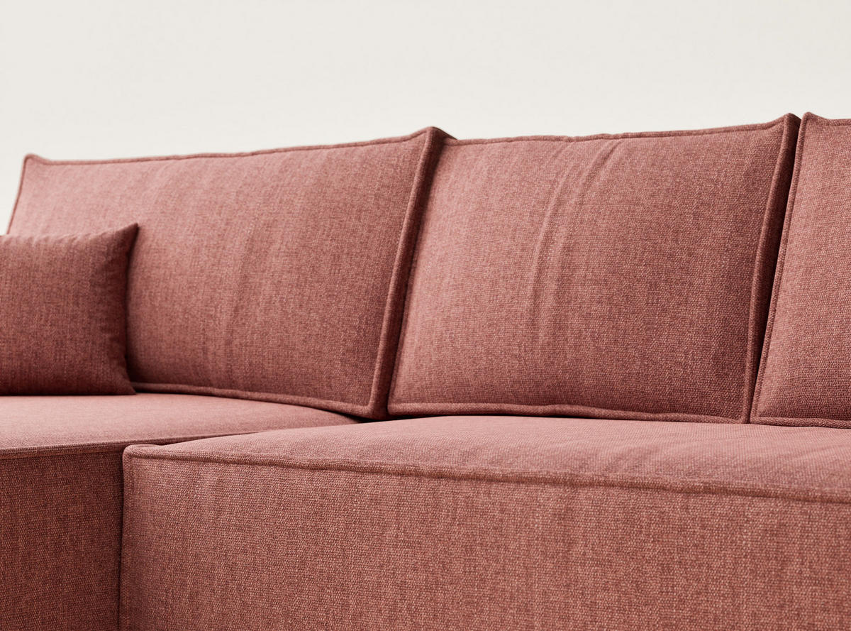 ECKSOFA Maze Korallenfarbe Webstoff - Links Seite - Koralle/Schwarz, Holz/Holzwerkstoff (185/294cm) - Maison de Reve