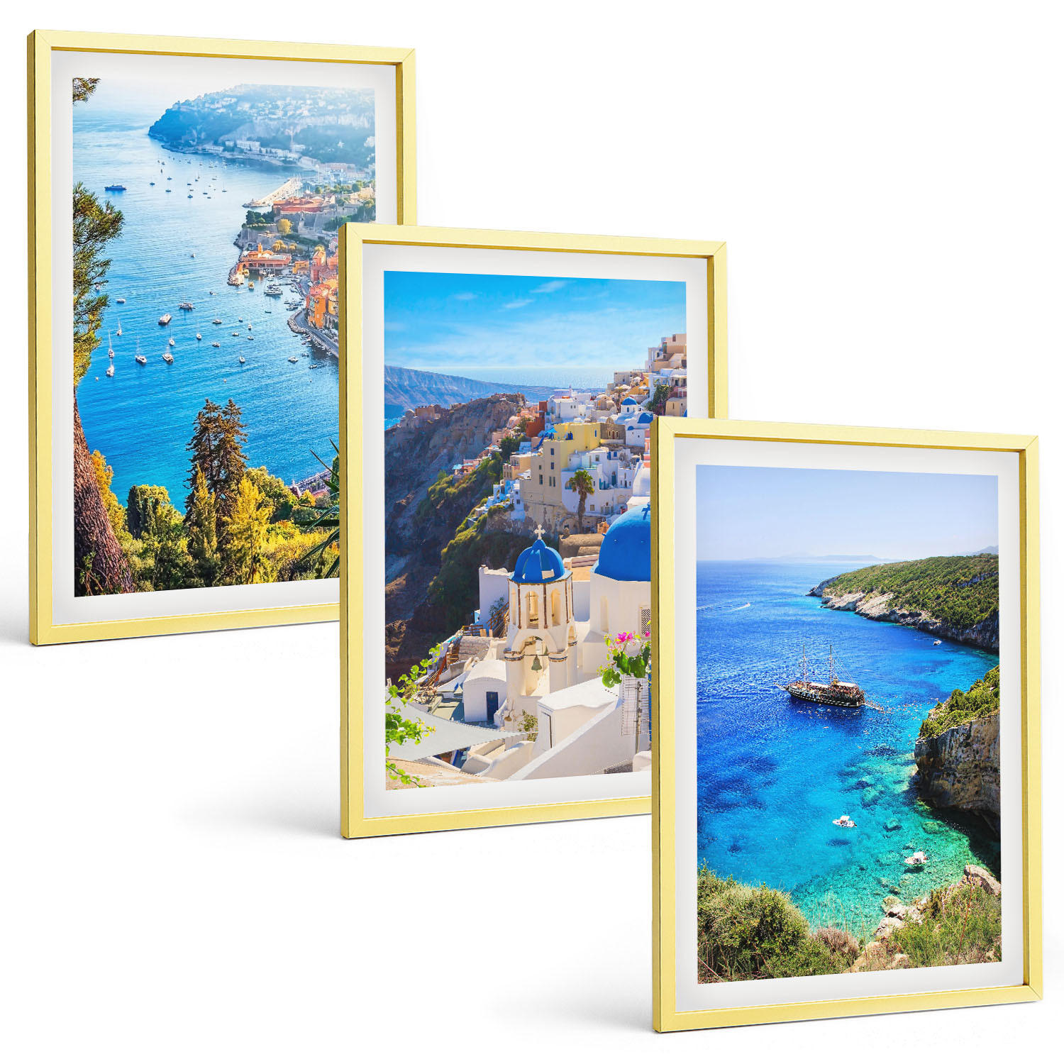 BILDER SET 3er Set - 40x60 cm Goldrahmen - Griechische Ansichten von Santorin Oia - Goldfarben, Kunststoff (40/60cm) - TULUP