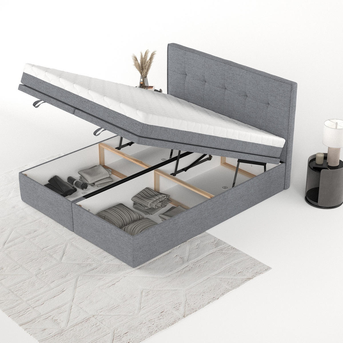 BOXBETT Arivo 180/200 cm Grau im Neve Stoff - Schwarz/Grau, Holz/Holzwerkstoff (180/200cm) - AltaBeds