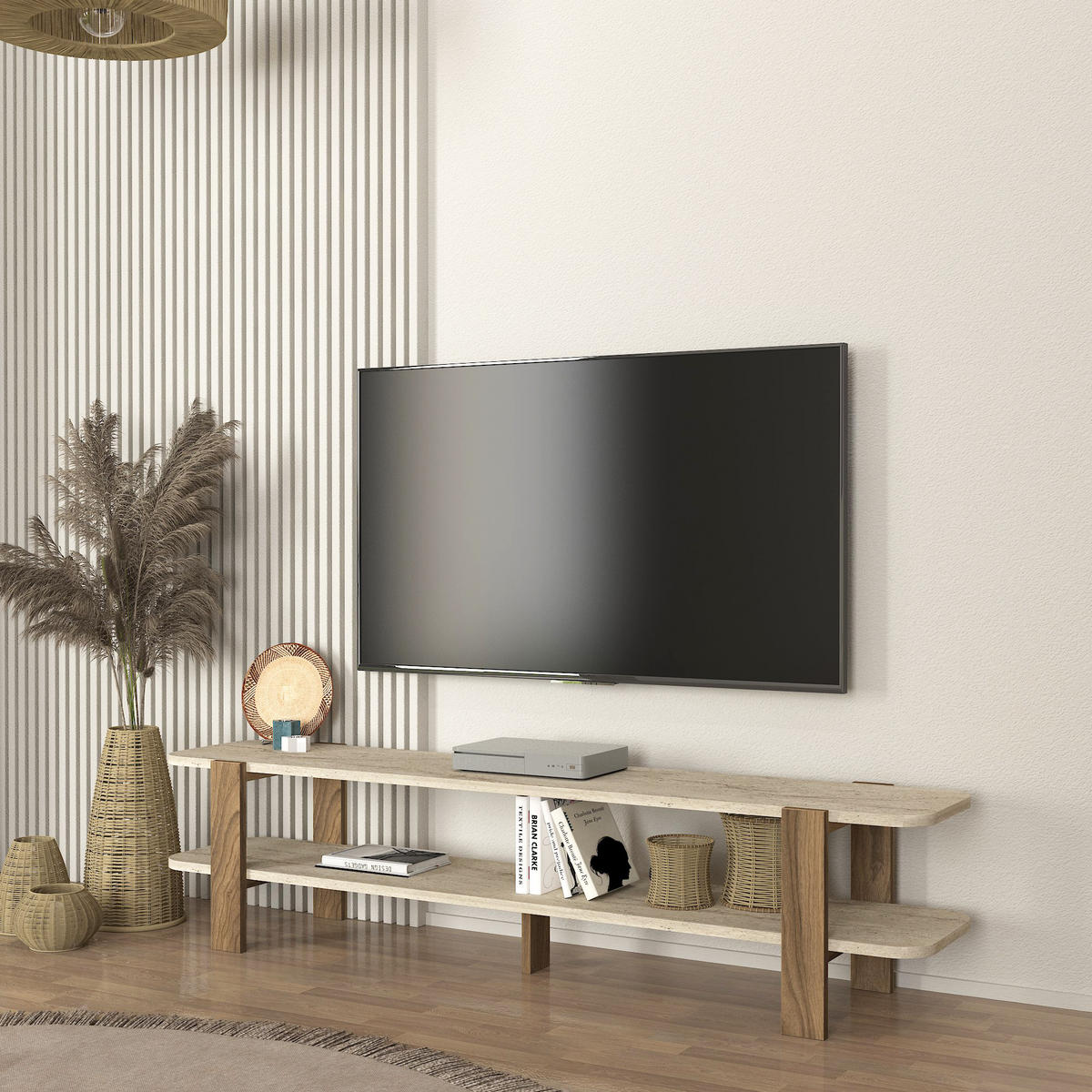 TV LOWBOARD Glam Granit Optik Travertin Braun - Beige/Braun, Holzwerkstoff (35/10/165cm) - moebel17
