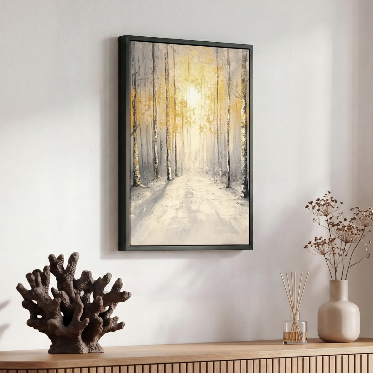 LEINWAND Bilder mit Rahmen - Winter - Abstrakt - Schnee - Natur - Sonne - 30x40 - Grau, Textil (30/40cm) - MuchoWow