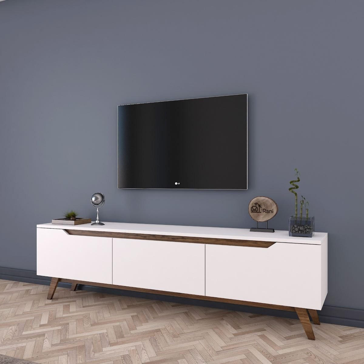TV-MÖBEL mit 3 Türen weiß - L180 cm - Weiß, Holzwerkstoff (35/48.6/180cm) - Calicosy