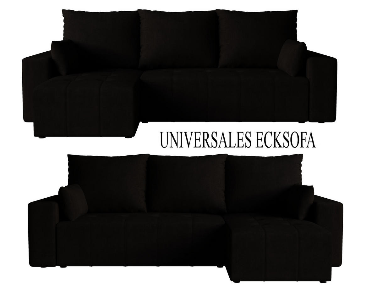 ECKSOFA Tico mit Bettkasten und Schlaffunktion, L-Form/XL-Form, Velourstoff, Universal - Schwarz, Holzwerkstoff (246/145cm) - 4ALL HOME
