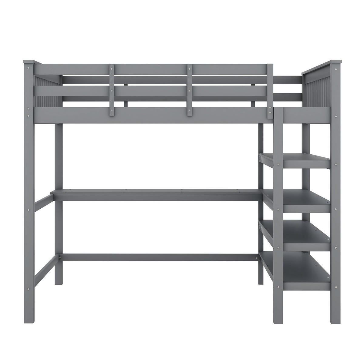 HOCHBETT 140/200 cm Grau aus Kiefernholz mit Schreibtisch und Ablagefächern - Grau, Holz (140/200cm) - OKMYHOME