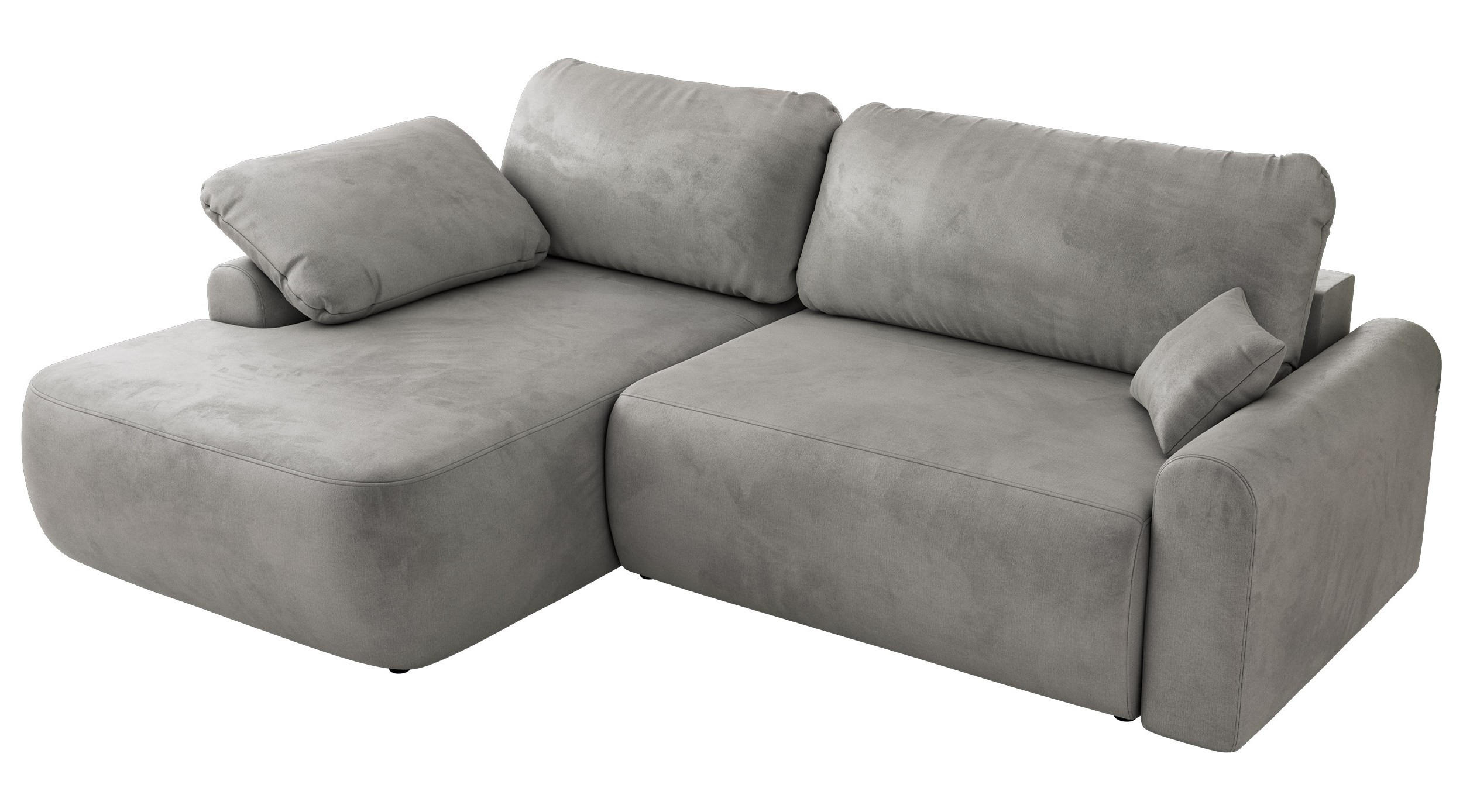 ECKSCHLAFSOFA CUBO L Hellgrau Velvet - links - Hellgrau/Schwarz, Kunststoff/Textil (273/187cm) - MKS