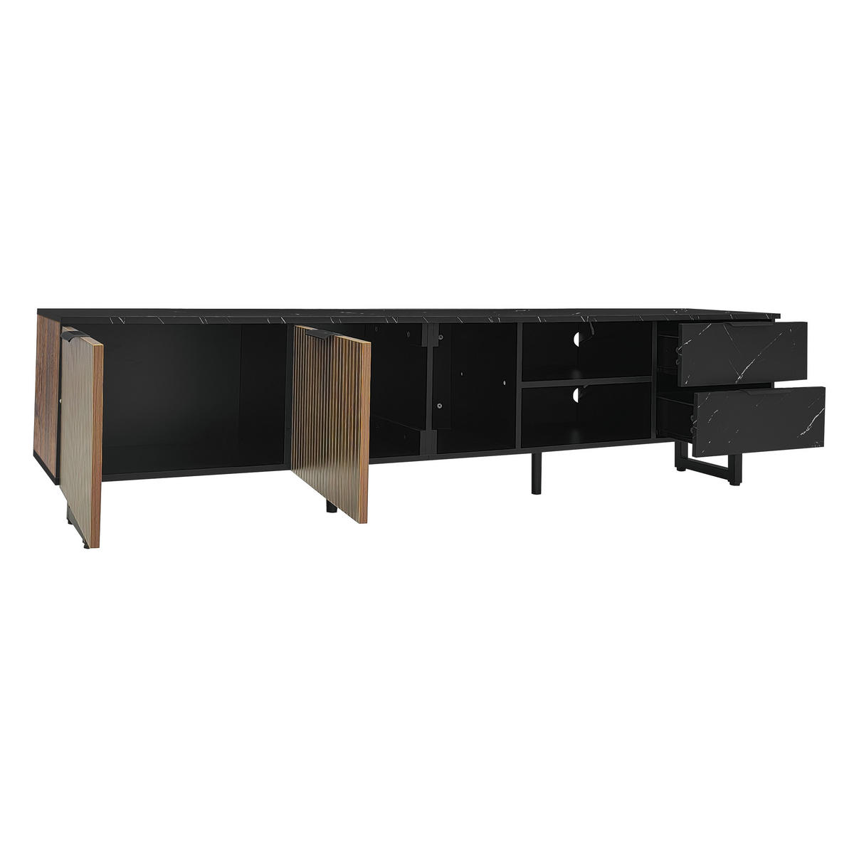 TV-MÖBEL Schwarz und Holzfarbe 200/38/50 cm - Schwarz, Holzwerkstoff (200/50/38cm) - PANGIVO