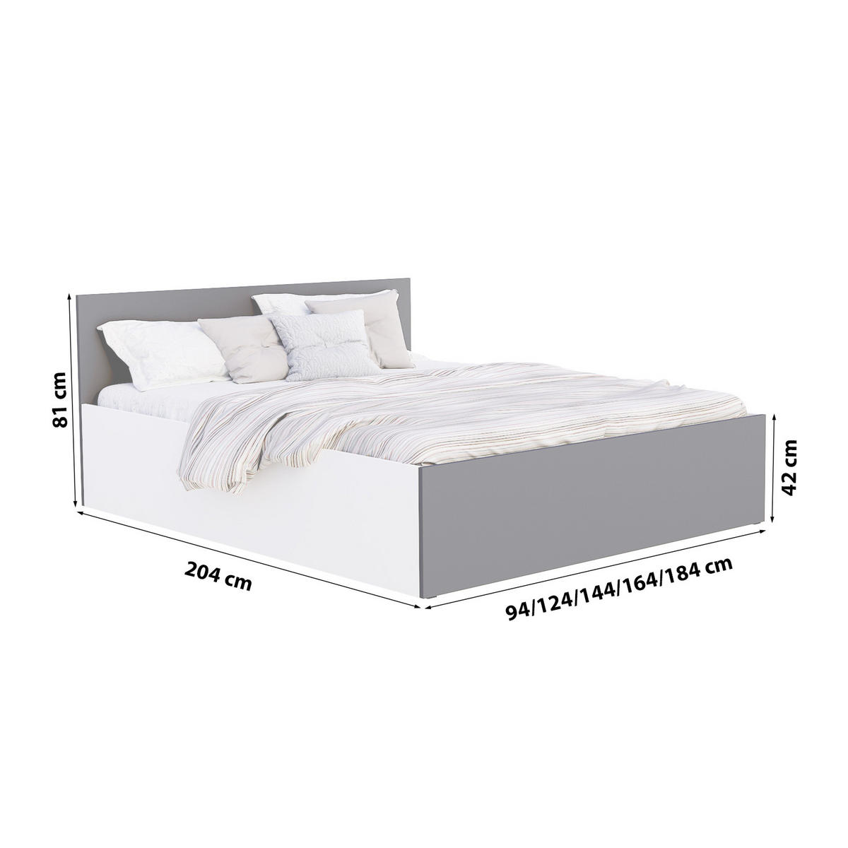 DOPPELBETT mit Bettkasten Ampo 180x200 cm weiß /Grau - Grau, Textil (180/200cm) - Meblito