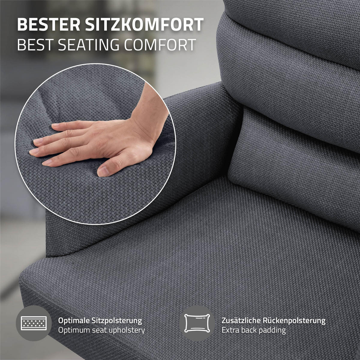 ESSZIMMERSTUHL Anthrazit - Anthrazit/Schwarz, Textil/Metall (64.5/93/64cm) - ML-DESIGN