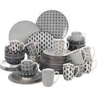 GESCHIRRSERVICE 48-teiliges Set Kombiservice für 12 Personen Schwarz + Creme - Grau, Keramik (27/2.5/27cm)