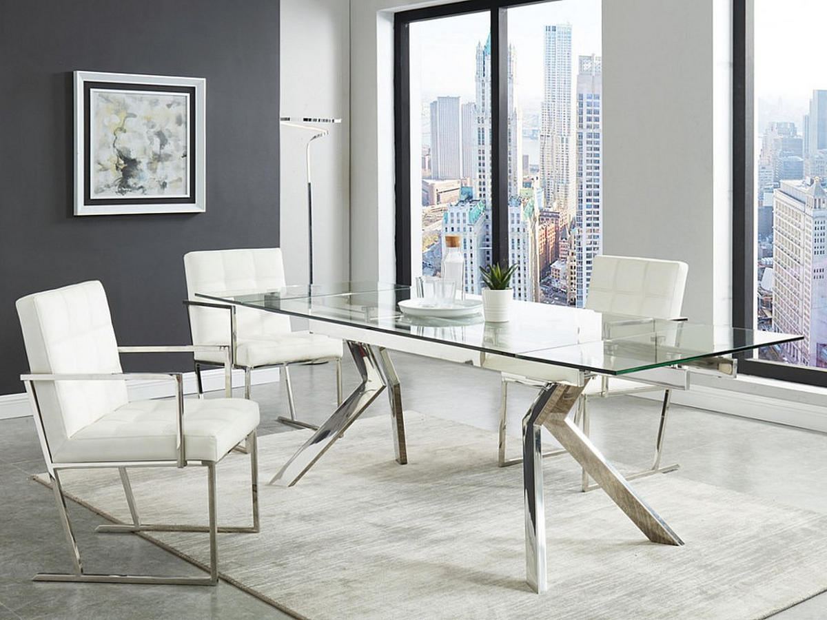 AUSZIEHBARER Tisch - 6 Personen, 8 Personen-Sitzer - Glas - Transparent, Beige - - Transparent/Beige, Glas (90/240/76cm) - Vente-Unique