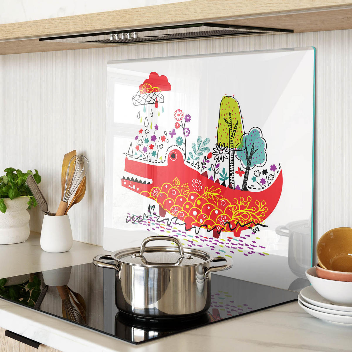 GLASPLATTE 60x52 cm Buntes Krokodil - Rot, Glas (60/0.4/52cm) - TULUP