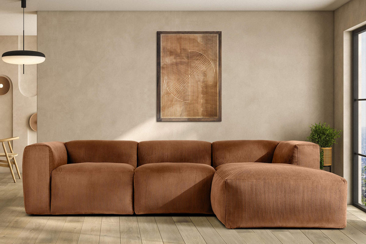ECKMODULSOFA-RECHTS BUFFO mit extrem weicher und bequemer Sitzfläche, Kordstoff, ore - Orange, Textil (297/180cm) - KONSIMO®