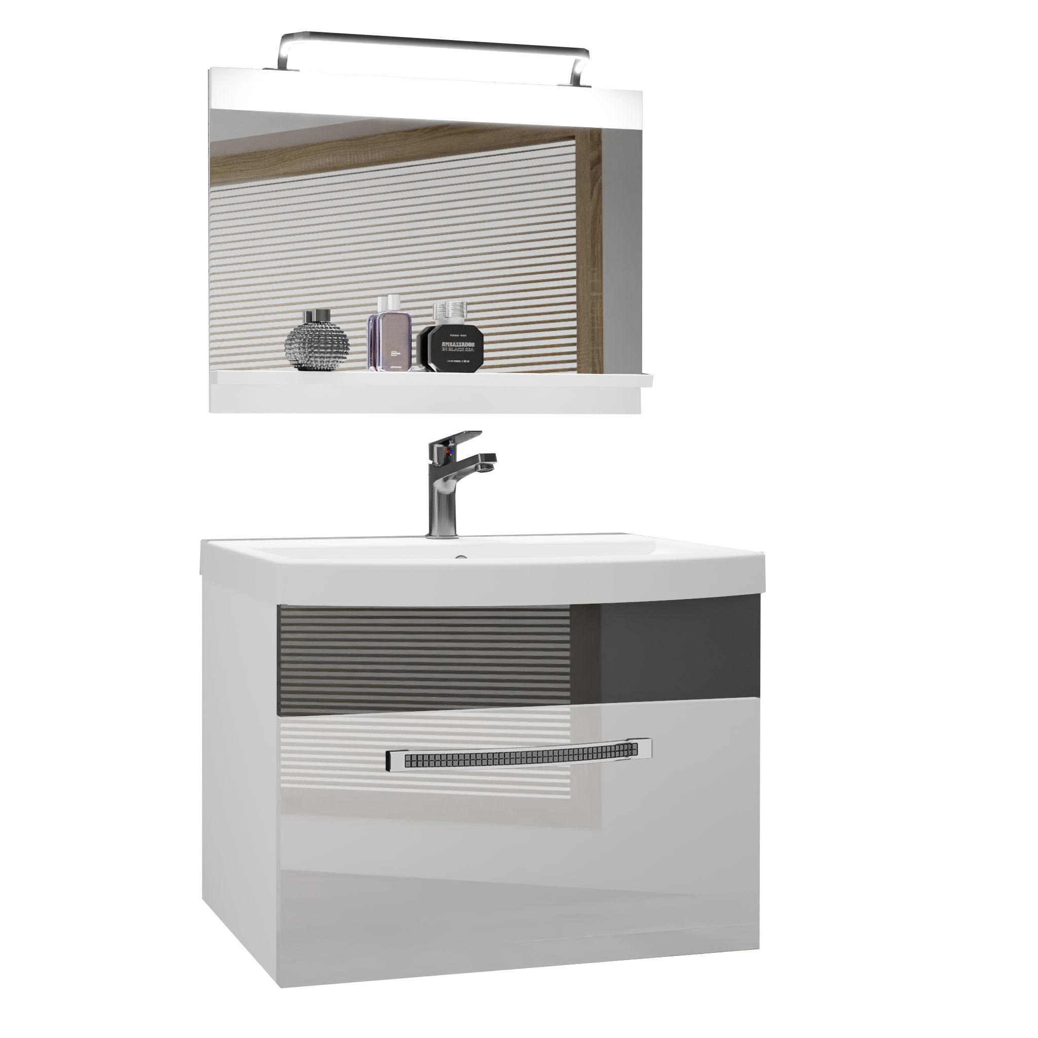 BADMÖBEL Badezimmer Weiß/ Silber, Glänzend - Silberfarben/Weiß, Holz (60/51/40cm) - B BELINI GROUP