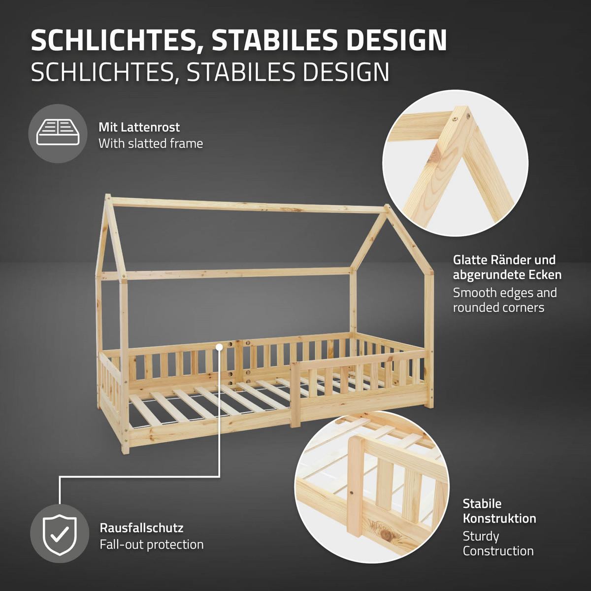 KINDERBETT mit Dach 90x200 cm Natur - Naturfarben, Holz (90/200cm) - ML-DESIGN