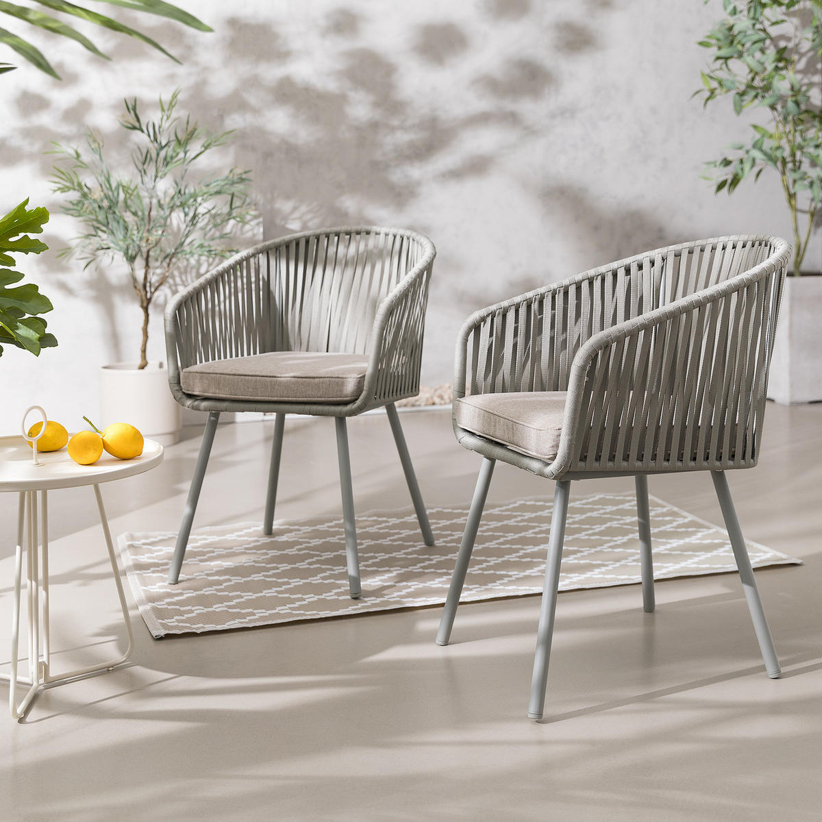 GARTENSTUHL - Stahl / Polyester - 2er-Set - Taupe, Textil/Metall (56/79/62cm) - home24