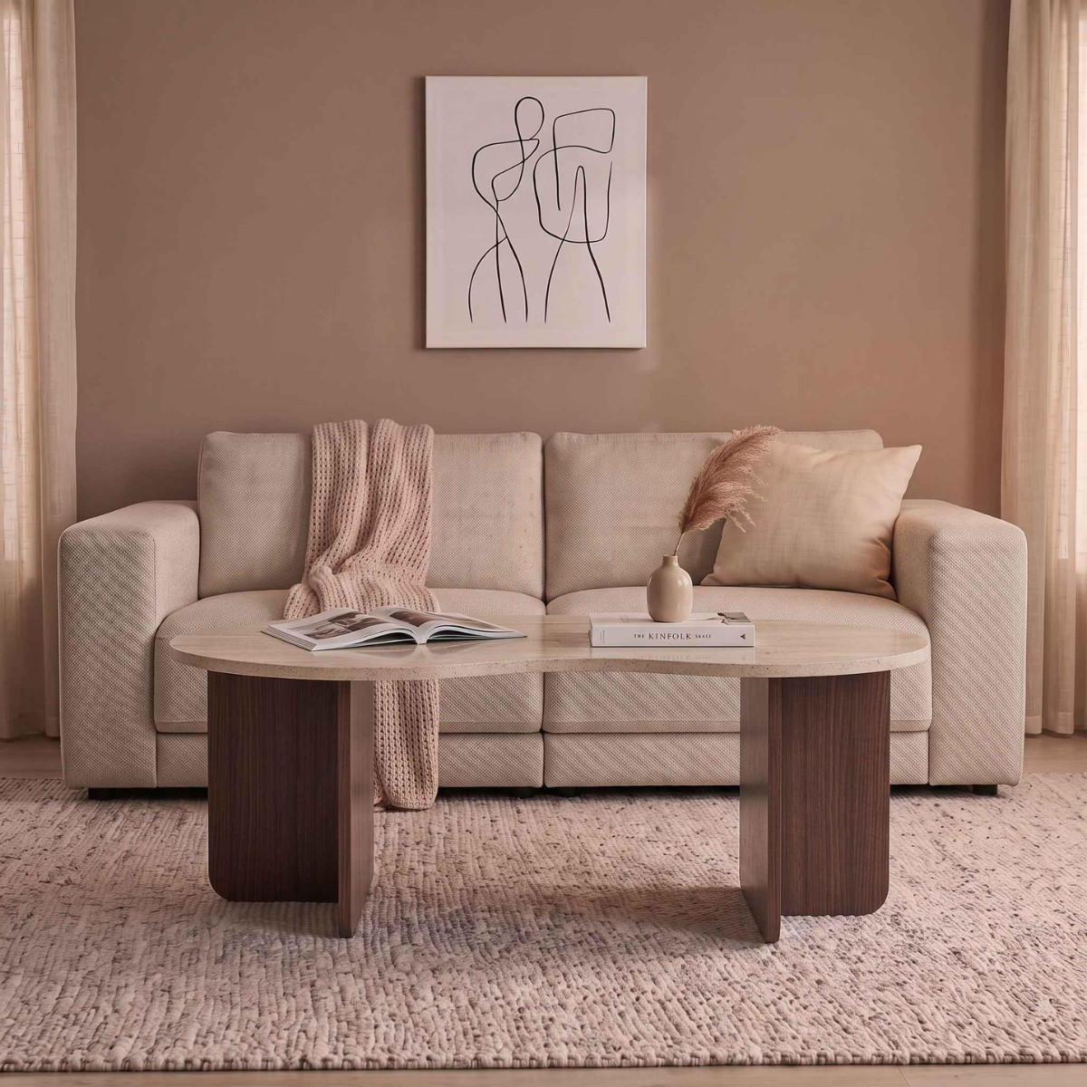 COUCHTISCH mit organischer Platte 60/40/110 cm - Beige, Holzwerkstoff (110/60/40cm) - Calicosy